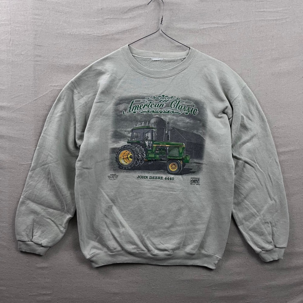 John Deere Sweatshirt XL Gray American Classic 4440 Tractor Graphic Crewneck